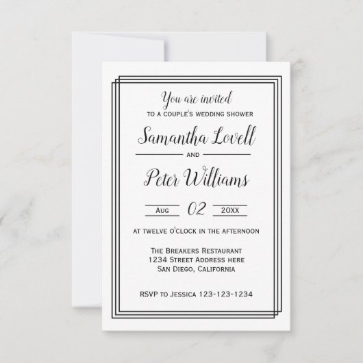 幾何モダン線- 3x5ウェディングシャワー招待状 招待状 (正面)