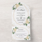 幾何モダン自然グリーン金ゴールドフローラ結婚の オールインワン招待状 (内側)