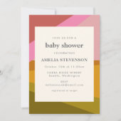 幾何モダン自然ピンクグリーン赤ベビーシャワー 招待状 (正面)