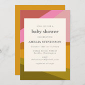 幾何モダン自然ピンクグリーン赤ベビーシャワー 招待状 (正面/裏面)