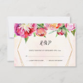 幾何モダン色コーラルピーニー結婚ズ 出欠カード (正面)