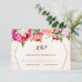 幾何モダン色コーラルピーニー結婚ズ 出欠カード (スタンド正面)