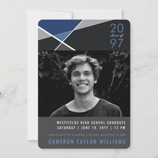 幾何モダン色ブロックの図形写真のグラデーション 案内状 (正面)