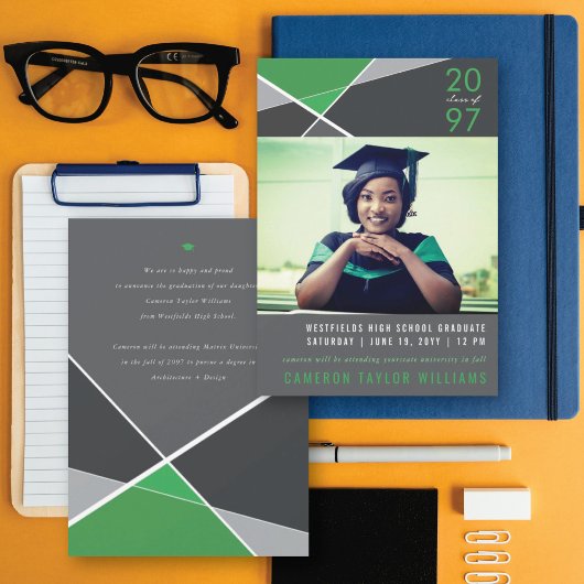 幾何モダン色ブロックの図形写真のグラデーション 案内状