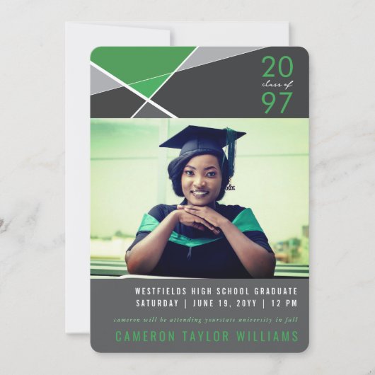 幾何モダン色ブロックの図形写真のグラデーション 案内状 (正面)