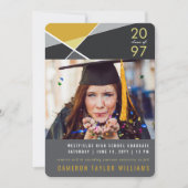 幾何モダン色ブロックの図形写真のグラデーション 案内状 (正面)