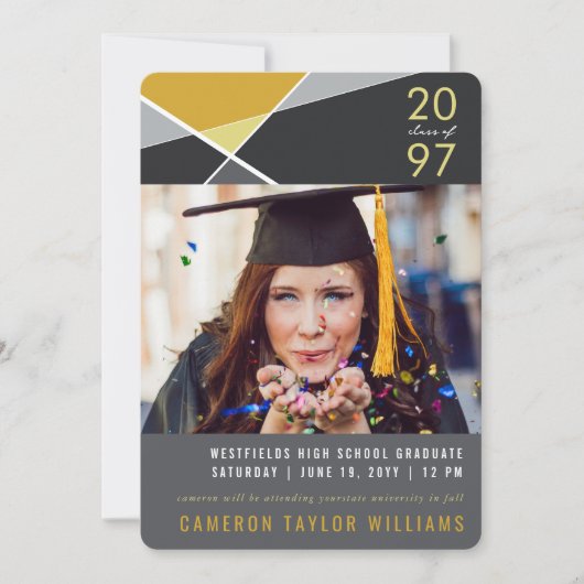 幾何モダン色ブロックの図形写真のグラデーション 案内状 (正面)