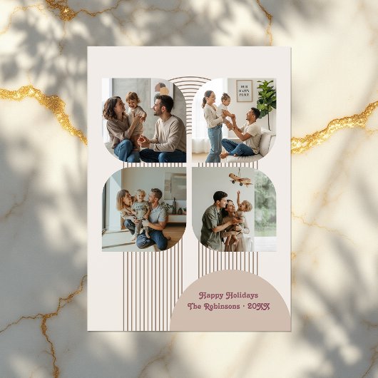 幾何モダン花バブルアーチホリデーフォト シーズンカード