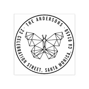 幾何モダン蝶の名前と差出人住所 ラバースタンプ