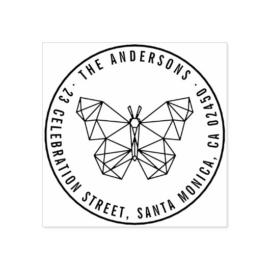 幾何モダン蝶の名前と差出人住所 ラバースタンプ (インプリント)