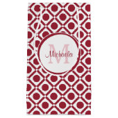 幾何モダン赤と白モノグラムと名前 スモールペーパーバッグ (正面)