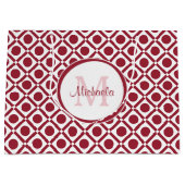 幾何モダン赤と白モノグラムと名前 ラージペーパーバッグ (正面)