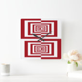 幾何モダン赤と白学 スクエア壁時計 (ホーム)