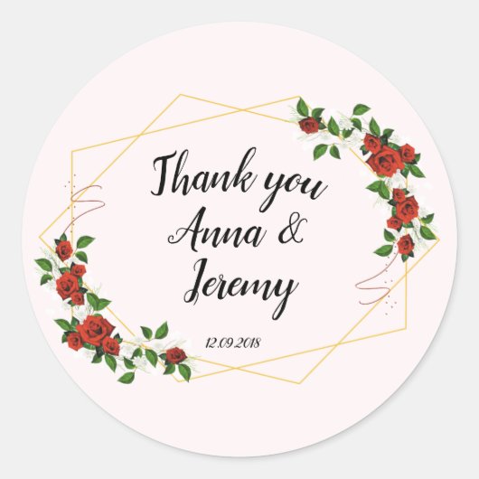 幾何モダン赤色フローラグリッタークラシック丸 ラウンドシール (正面)