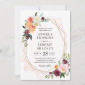 幾何モダン赤面開花フローラシ結婚ック 招待状 (正面)