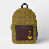 幾何モダン迷路パターンモノグラム プリントバックパック (正面)