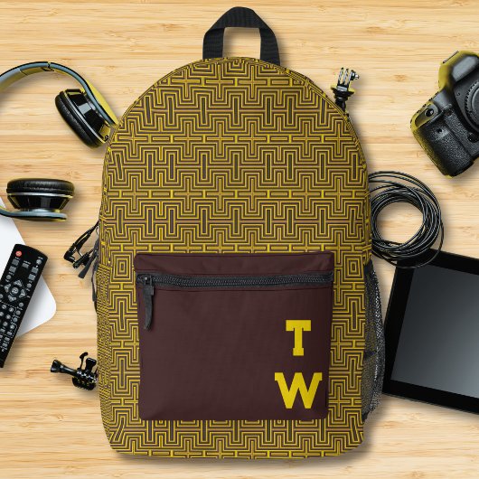 幾何モダン迷路パターンモノグラム プリントバックパック