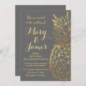 幾何モダン金ゴールドパイナップル結婚ズデザイン 招待状 (正面/裏面)