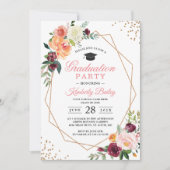 幾何モダン金ゴールドフレームシックフローラ卒業 招待状 (正面)