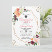 幾何モダン金ゴールドフレームシックフローラ卒業 招待状 (スタンド正面)