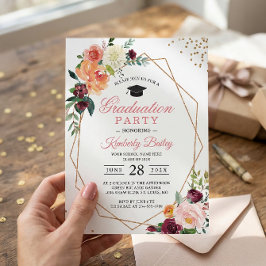 幾何モダン金ゴールドフレームシックフローラ卒業 招待状