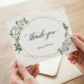 幾何モダン金ゴールドフレームユーカリ結婚ズ サンキューカード