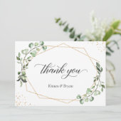 幾何モダン金ゴールドフレームユーカリ結婚ズ サンキューカード (スタンド正面)