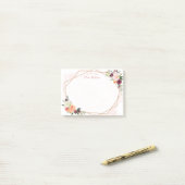 幾何モダン金ゴールドフレーム水色フローラ ポストイット (デスク上)