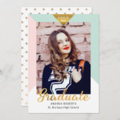 幾何モダン金ゴールドルックグラッド写真卒業 案内状 (正面/裏面)