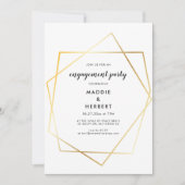 幾何モダン金ゴールド枠婚約パーティ 招待状 (正面)