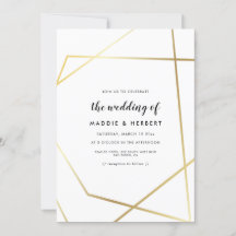 幾何モダン金ゴールド枠結婚式招待状