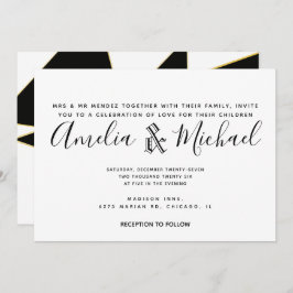 幾何モダン金ゴールド白黒結婚 招待状