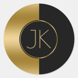 幾何モダン金ゴールド&ブラックデザインモノグラム ラウンドシール