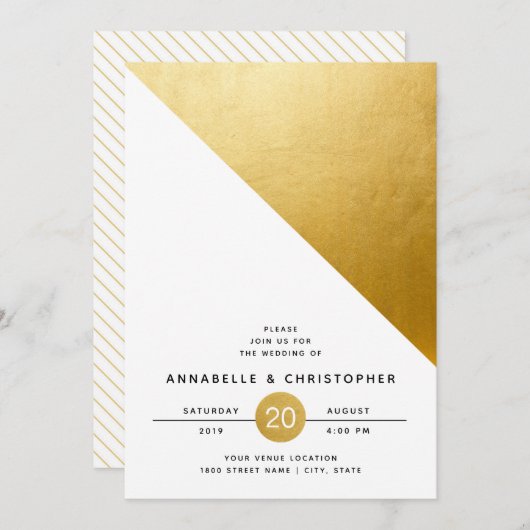 幾何モダン金ホイル結婚ズ 招待状 (正面/裏面)