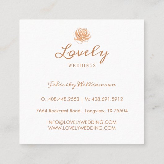 幾何モダン銅およびフローラバラ結婚 スクエア名刺 (裏面)