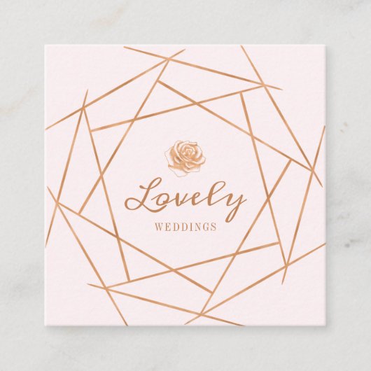 幾何モダン銅およびフローラバラ結婚 スクエア名刺 (正面)
