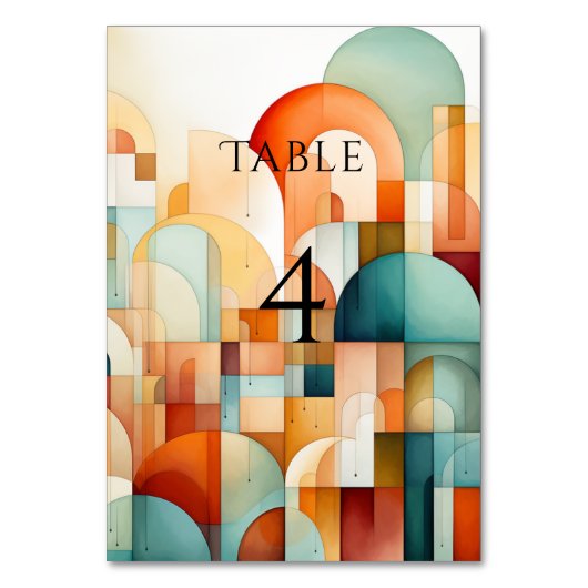 幾何モダン錆ターコイズピーチティール（緑がかった色） テーブルナンバー (裏面)