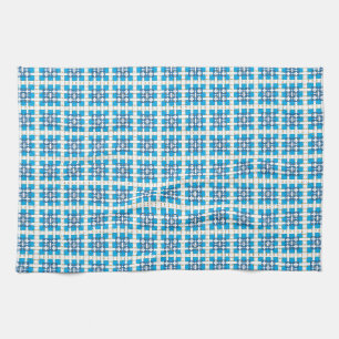 幾何モダン青SEA正方形パターン キッチンタオル