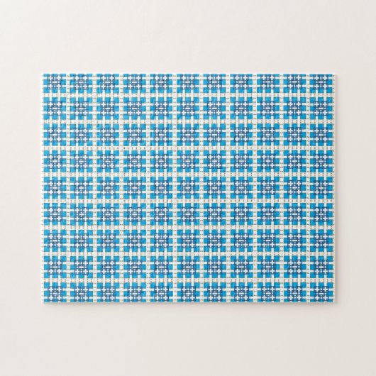 幾何モダン青SEA正方形パターン ジグソーパズル (横)