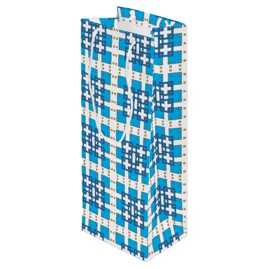 幾何モダン青SEA正方形パターン ワインギフトバッグ (裏面アングル)
