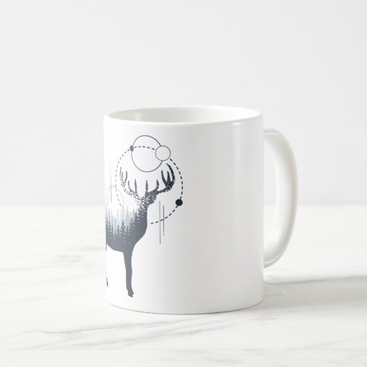 幾何モダン鹿の森の二重露出 コーヒーマグカップ (正面右)