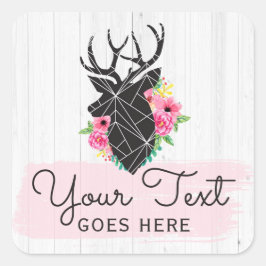 幾何モダン鹿&シャビーバラ素朴木材 スクエアシール