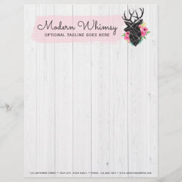 幾何モダン鹿&シャビーバラ素朴木材 レターヘッド