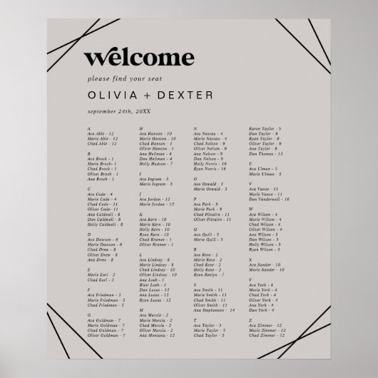幾何モダン |アルファベットの灰色の座席表 ポスター (正面)