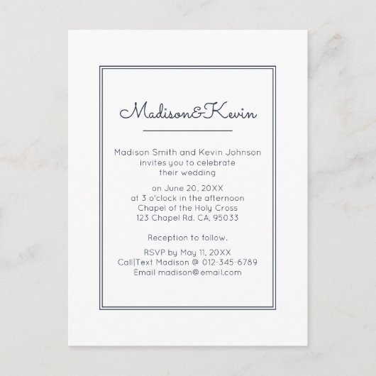 幾何モダン |シンプル青結婚色 ポストカード (正面)