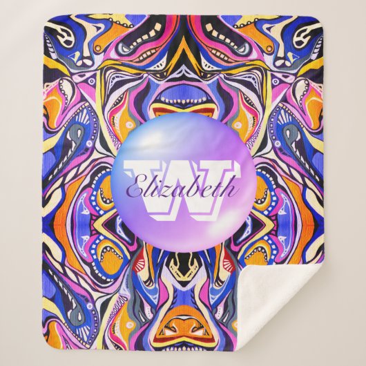 幾何モノグラムのアートデコ鮮やかなパターン シェルパブランケット (正面)