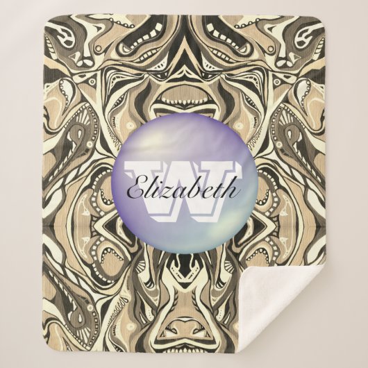 幾何モノグラムのアートデコ鮮やかなパターン シェルパブランケット (正面)