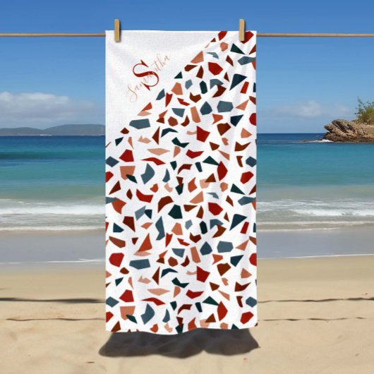 幾何モノグラムのパターン ビーチタオル