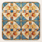 幾何モロッコタイルパターン#1ティール(緑がかった色)金ゴールドID1077 スクエアペーパーコースター (正面)
