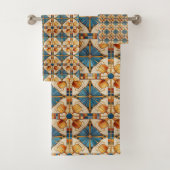 幾何モロッコタイルパターン#1ティール(緑がかった色)金ゴールドID1077 バスタオルセット (インサイチュ)